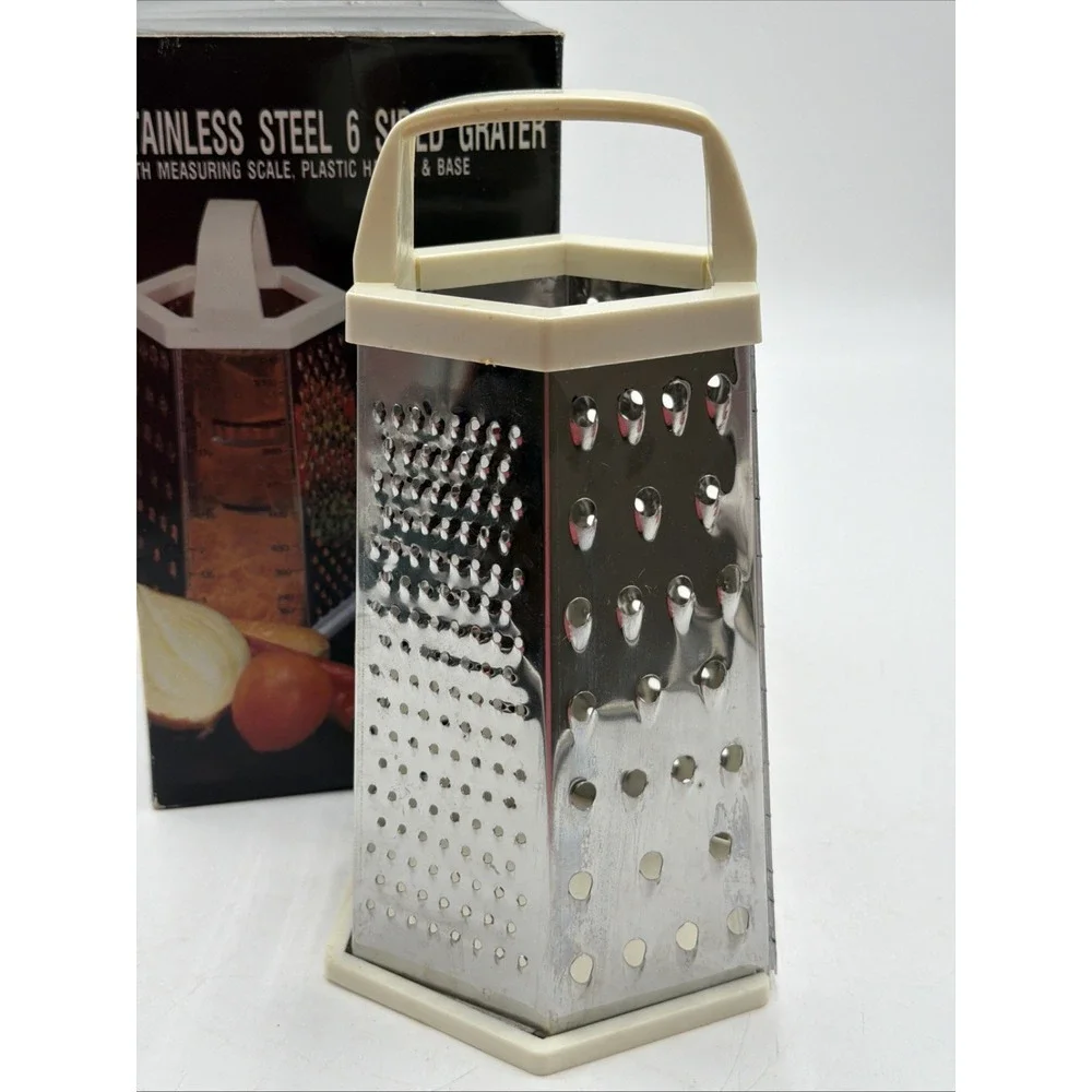 Vintage Stainless Steel 6 Sided Grater With Measuring Scale Original Box